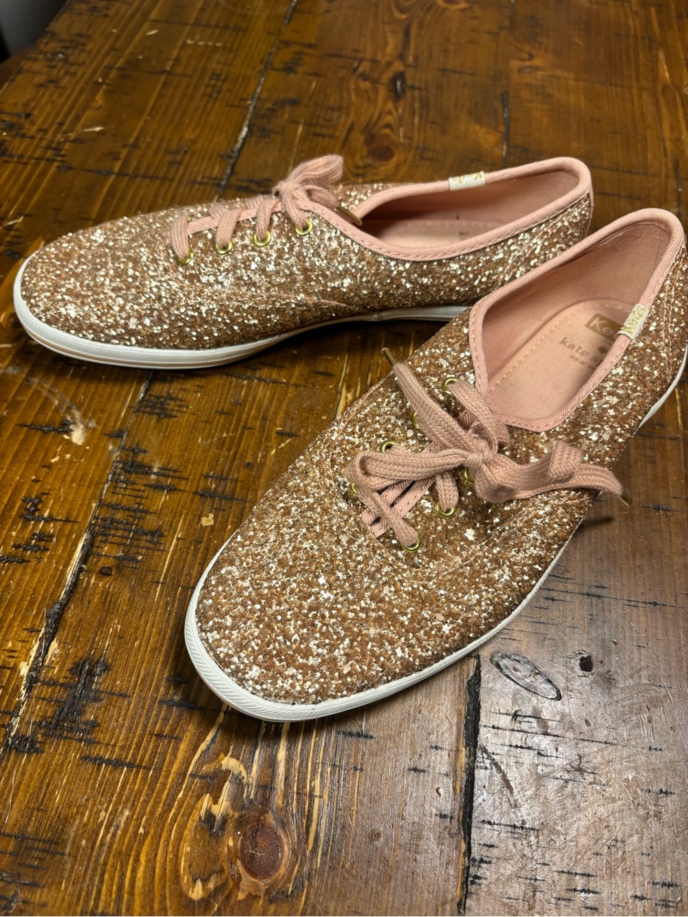 Keds Rose Gold Glitter Lace-Up Sneakers - Picture 1 of 5